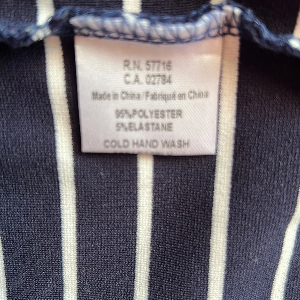 Papillon Striped Belted Ponte Shift Dress, navy and white - Picture 9 of 9